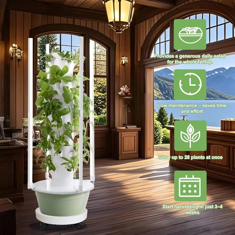 Hydroponic Tower Planter - 4 LED Büyütme Lambası ile Hidroponik