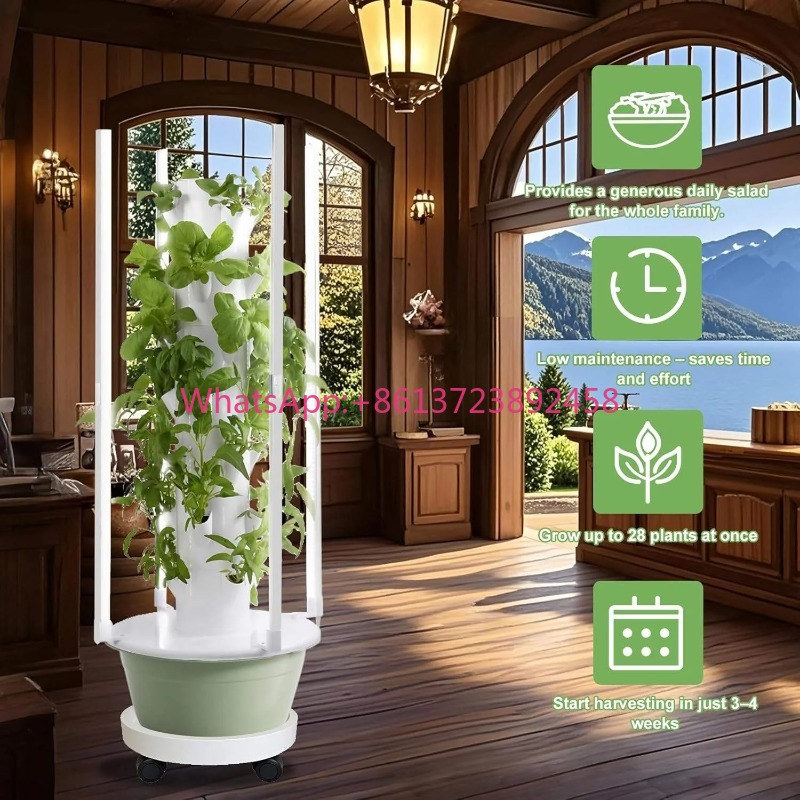 Hydroponic Tower Planter - 4 LED Büyütme Lambalı Hidroponik Yetiştirme